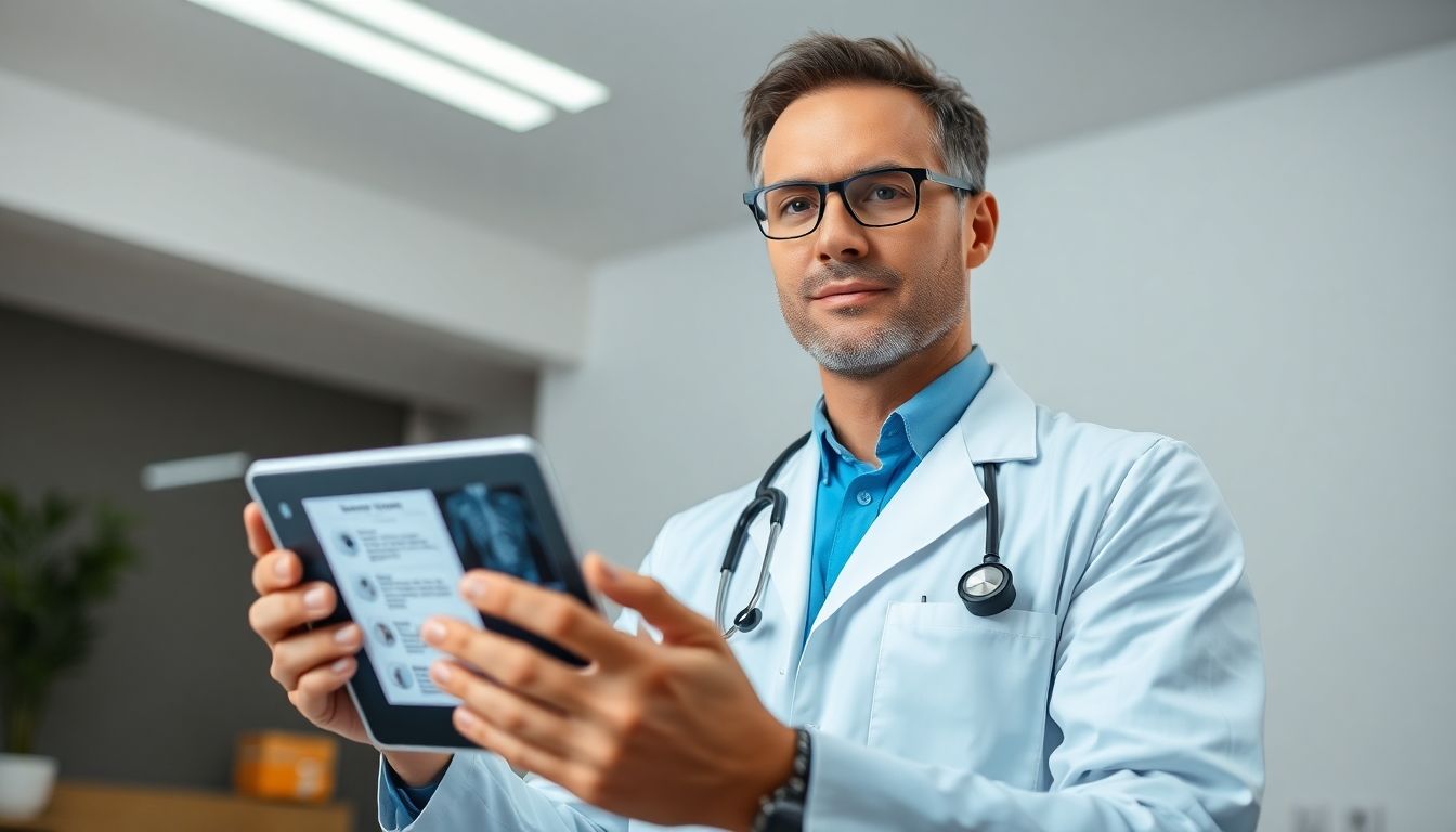 Behandlungsmöglichkeiten für Kahnbeinbrüche: Arzt mit Tablet
