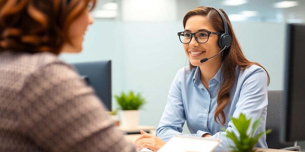 Customer service agent assisting an investor in an office.