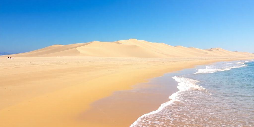 Plage de sable fin, océan bleu et dune majestueuse au Cap Ferret.