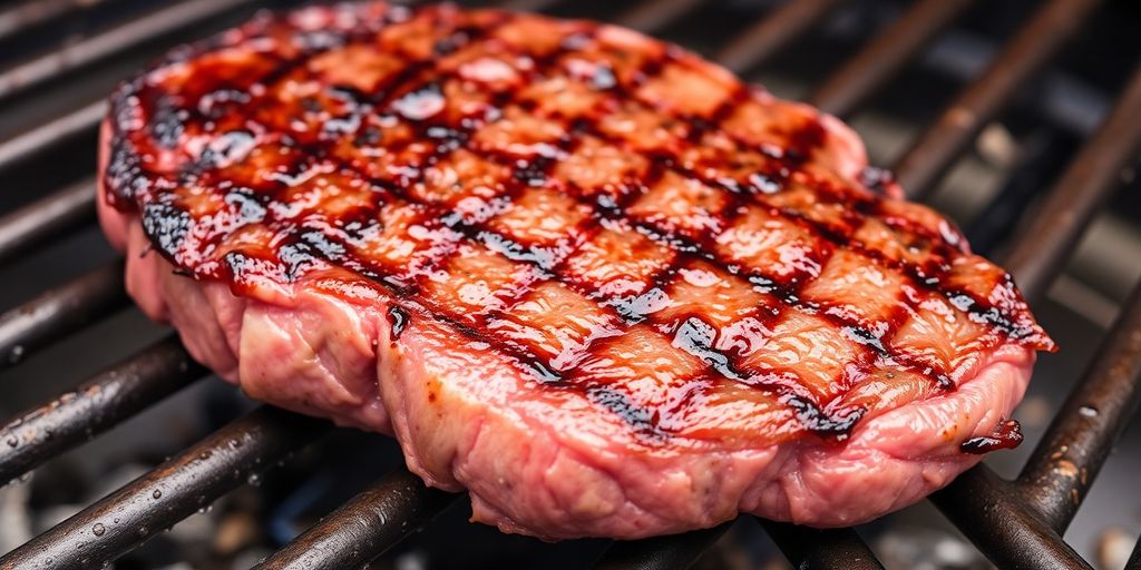 Perfectly grilled sirloin tip steak with grill marks.