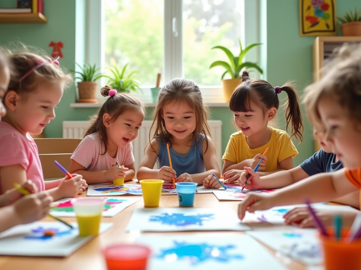 Copii creativi implicati in activitati artistice distractive.