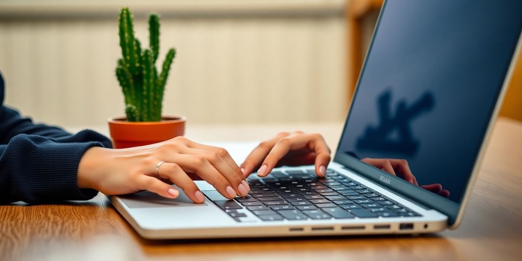 Student using AI on laptop, cactus beside it.