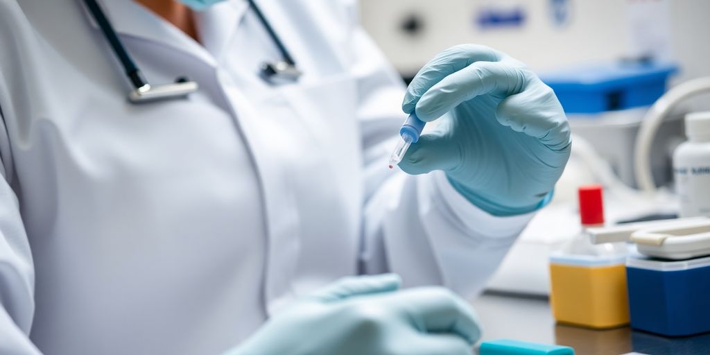 Healthcare professional preparing STD testing equipment in a lab.