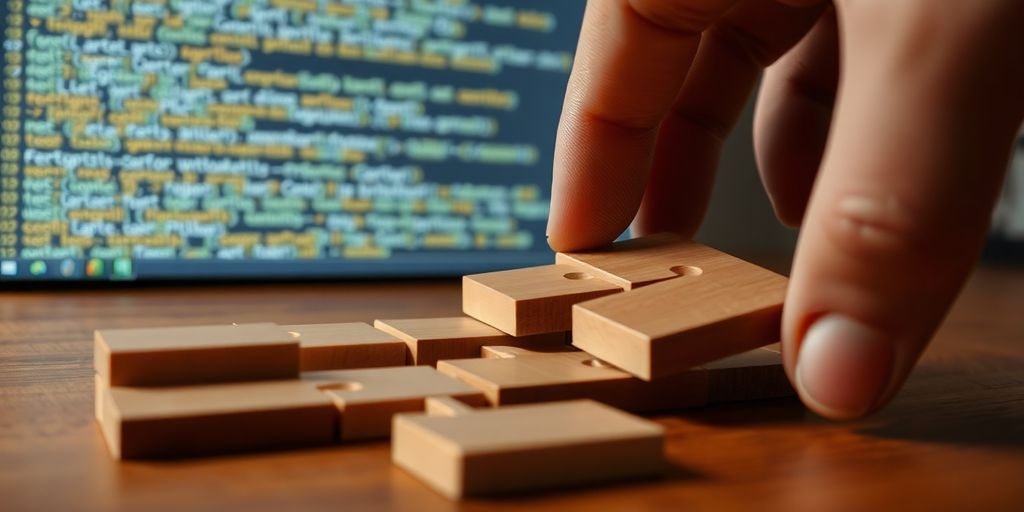 Puzzle tiles, Python code, and a human hand