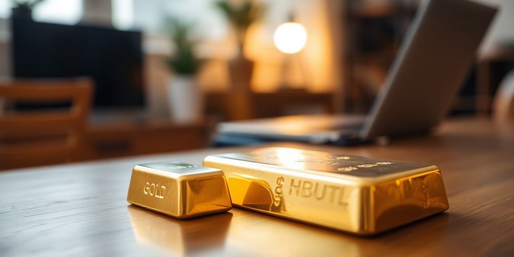 Lingot d'or sur une table en bois.