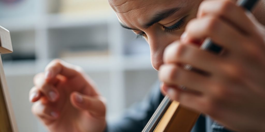 Person practicing a skill with focused expression and hands.