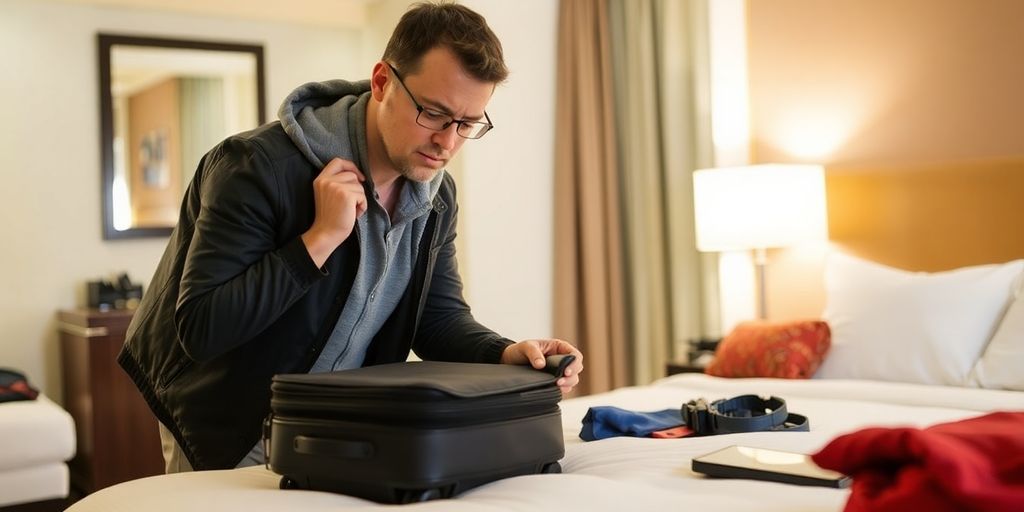 Traveler checking hotel bed for bed bugs.