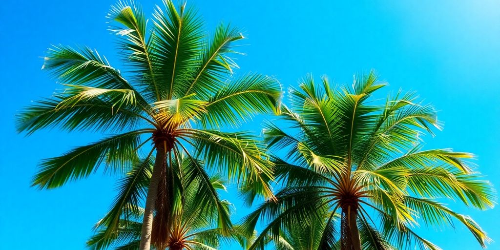 Thai landscape with palm trees and blue sky