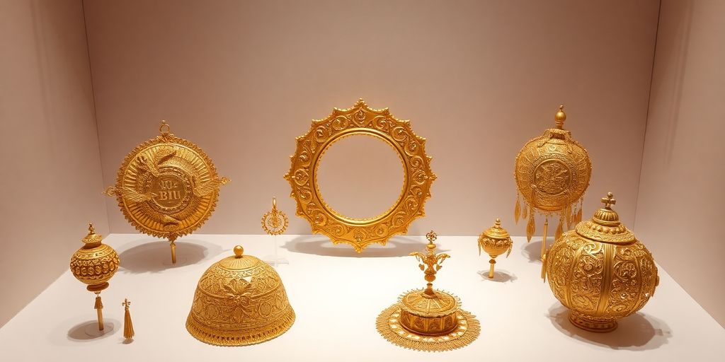 Collection d'objets en or historique.