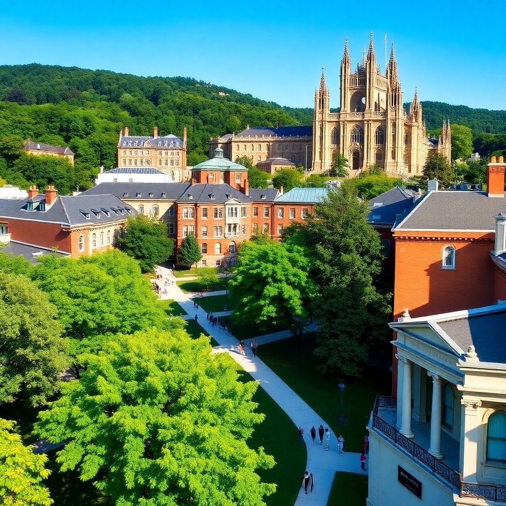 University of Pittsburgh campus with students and greenery.