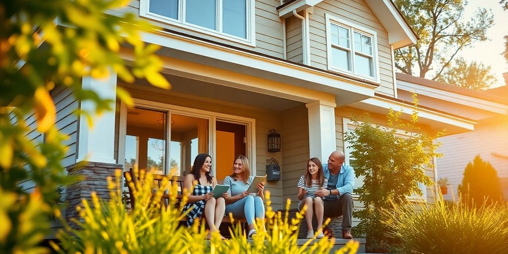 Hogar moderno con familia feliz, protegido.