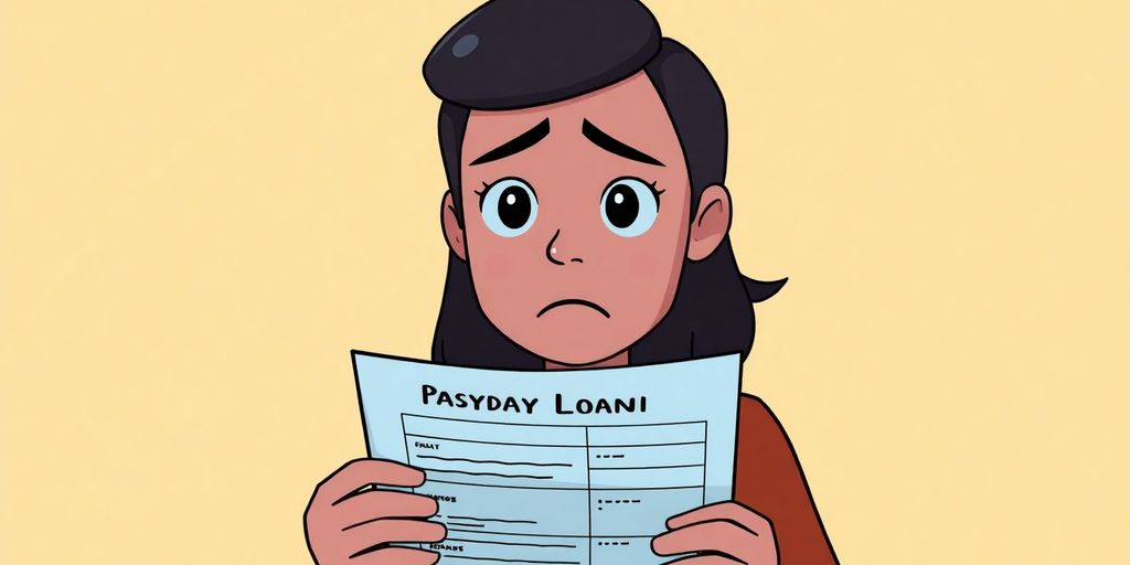 Cartoon illustration of person worried about payday loan.