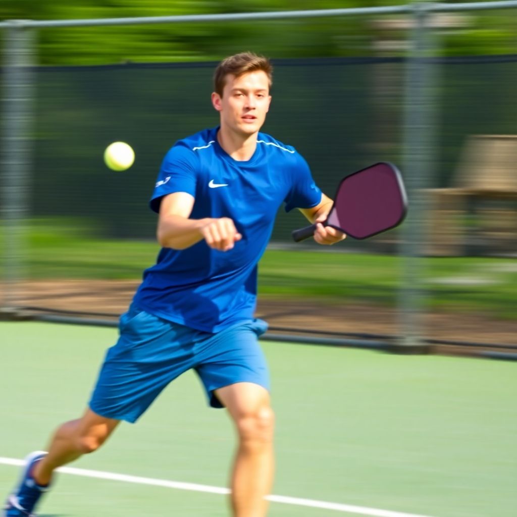 Pickleball player executing a varied serve.
