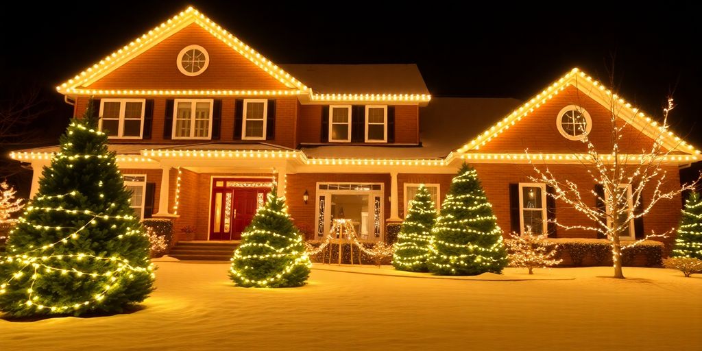 Professionally installed Christmas lights on a Huntleigh home.