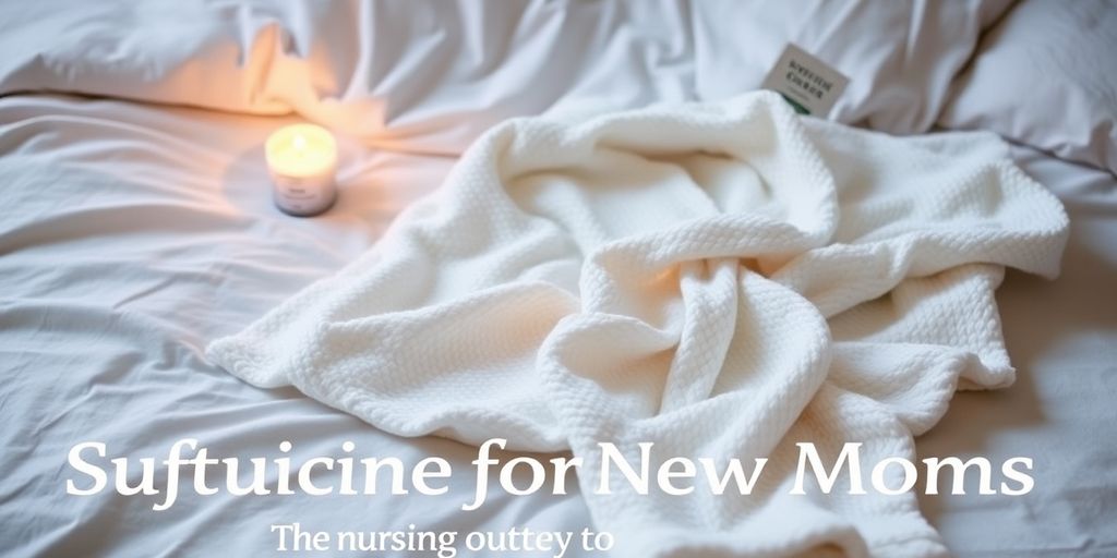 Cozy self-care gifts for new moms on a bed.