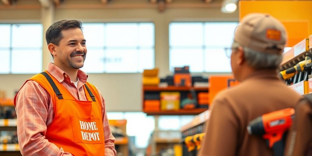 Friendly Home Depot associate helping a customer.