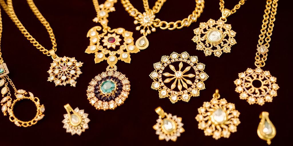 Bijoux en or de créateurs sur fond de velours.