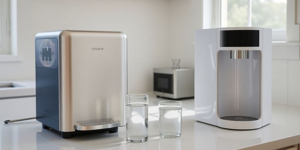 Two different alkaline water machines side by side.
