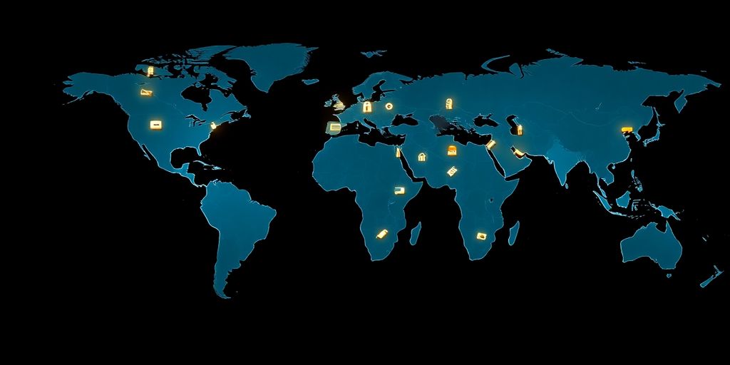 Global map, diverse products, secure online transactions.