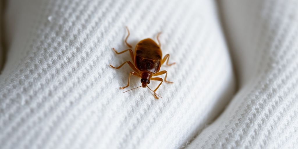 Close-up of a bed bug on a mattress.