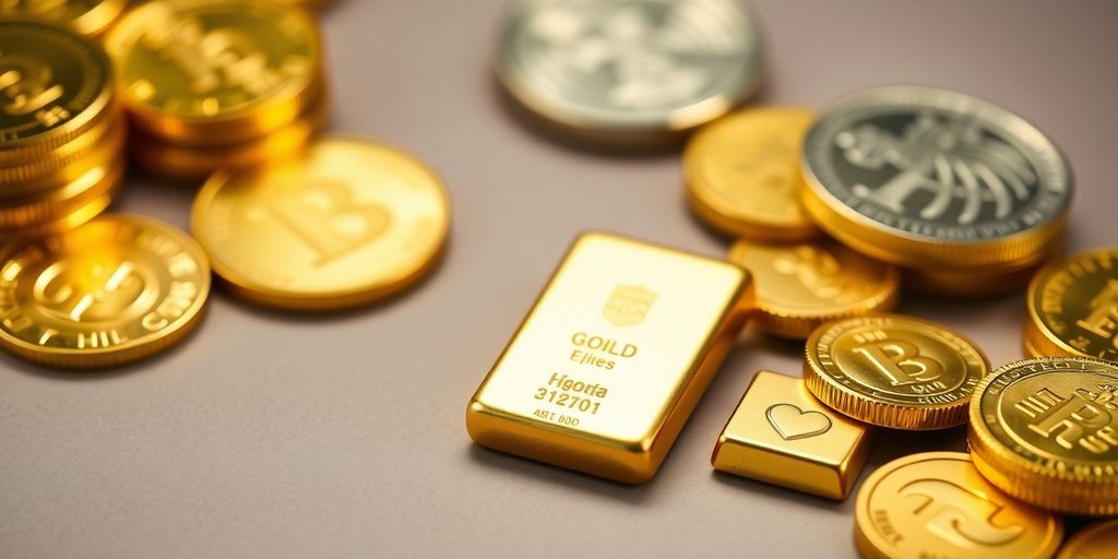 Pièces d'or et lingots sur un fond neutre