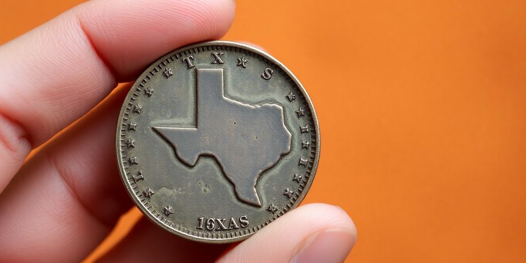 Close-up, antique Texas territorial coin.