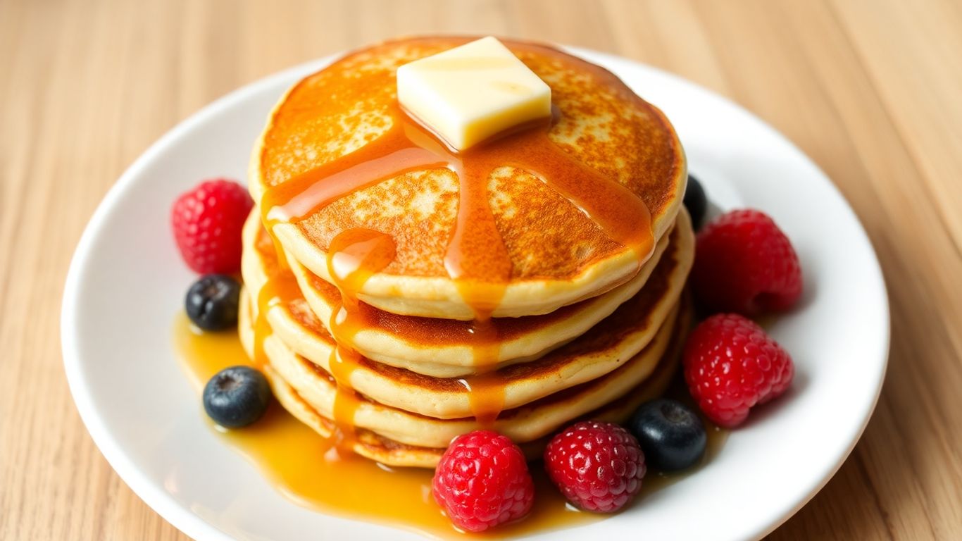 Fluffy Japanese pancake with melting butter and syrup.