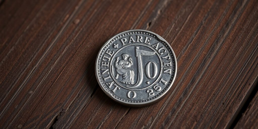 Monnaie en argent ancienne sur surface en bois.