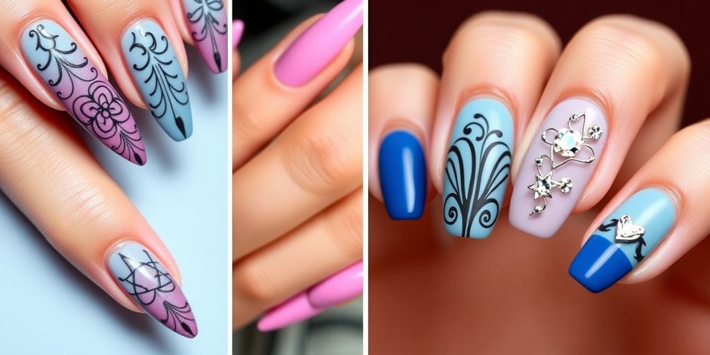 Unhas modernas com designs criativos e cores vibrantes.