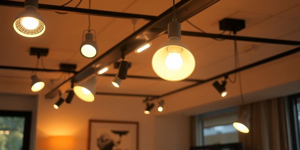 Modern track lights illuminating a stylish interior space.