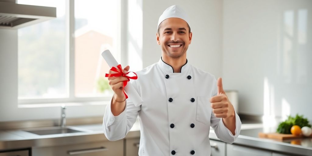 Happy Aussie chef with certificate.