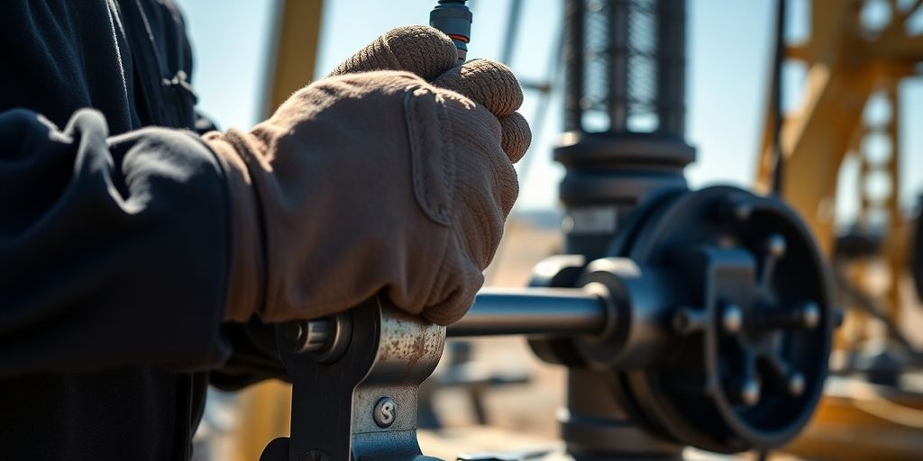 Oil rig worker in protective gear.