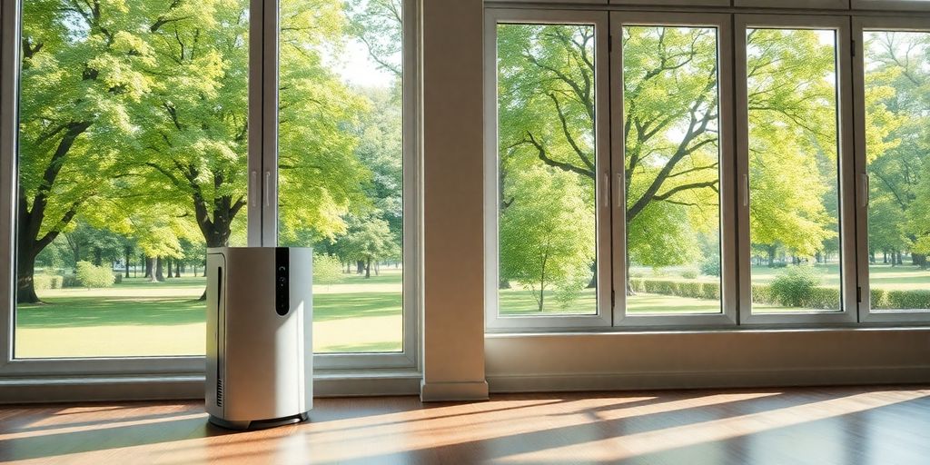 Home interior with a modern air purifier.
