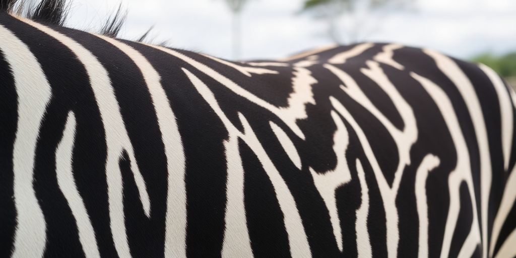 Close-up of zebra stripes highlighting black and white contrast.