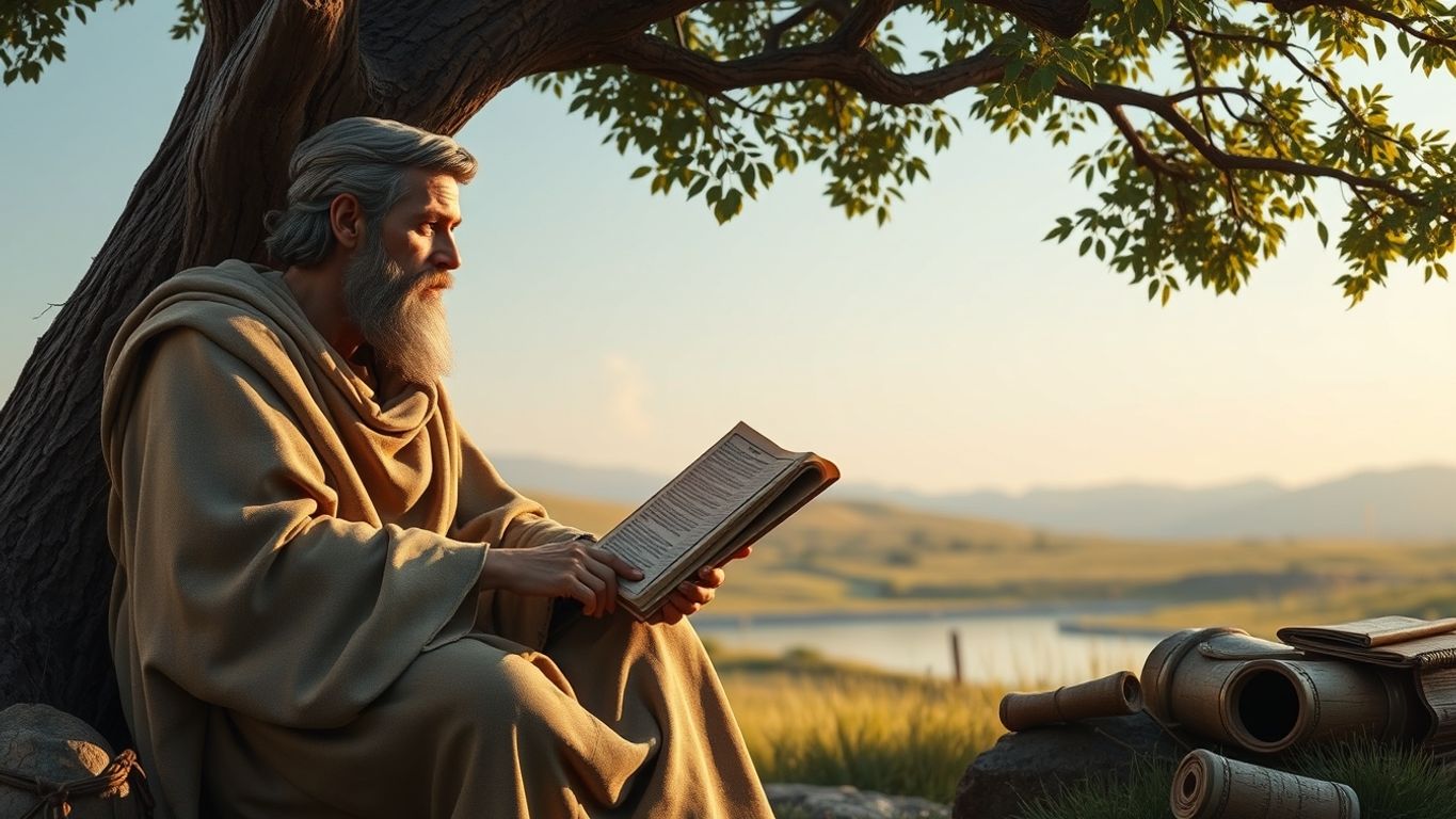 Paul teaching Gaius under a tree