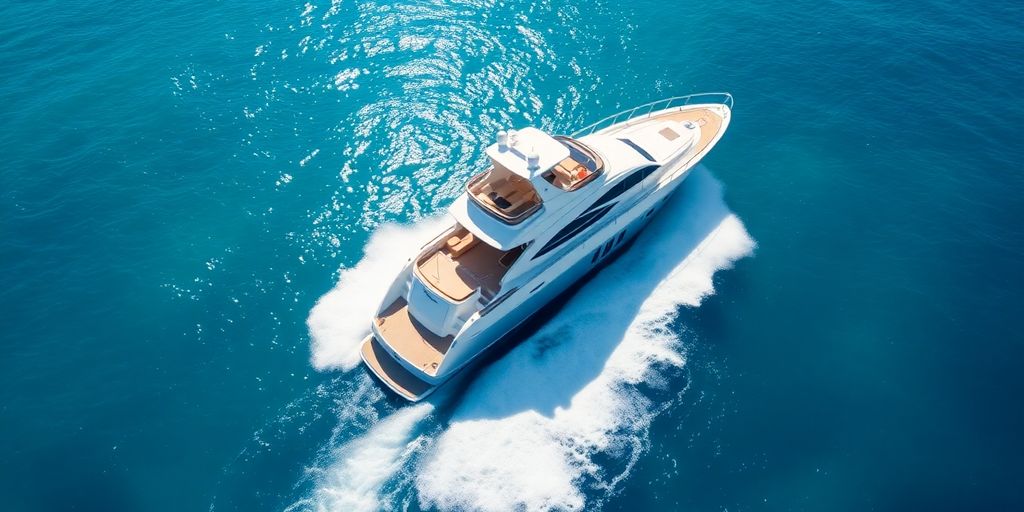 Luxury yacht sailing on clear blue ocean waters.