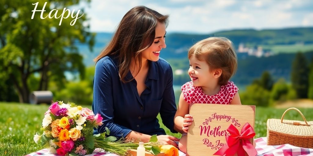 Mother and child enjoying a picnic together outdoors.