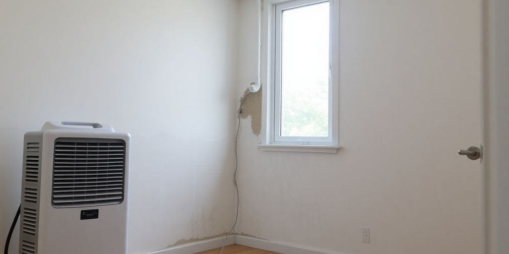 Bright room with dehumidifier and no visible mold.