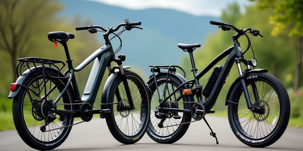 Stadt-E-Bike und Mountain-E-Bike im Vergleich.