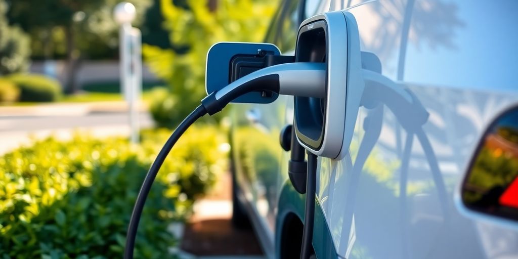 Electric vehicle charging station in Michigan with EV.