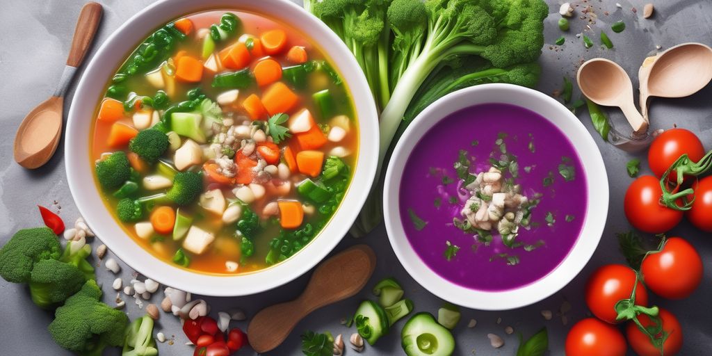 healthy soup in a bowl with fresh vegetables, weight loss, diet plan, Banting diet