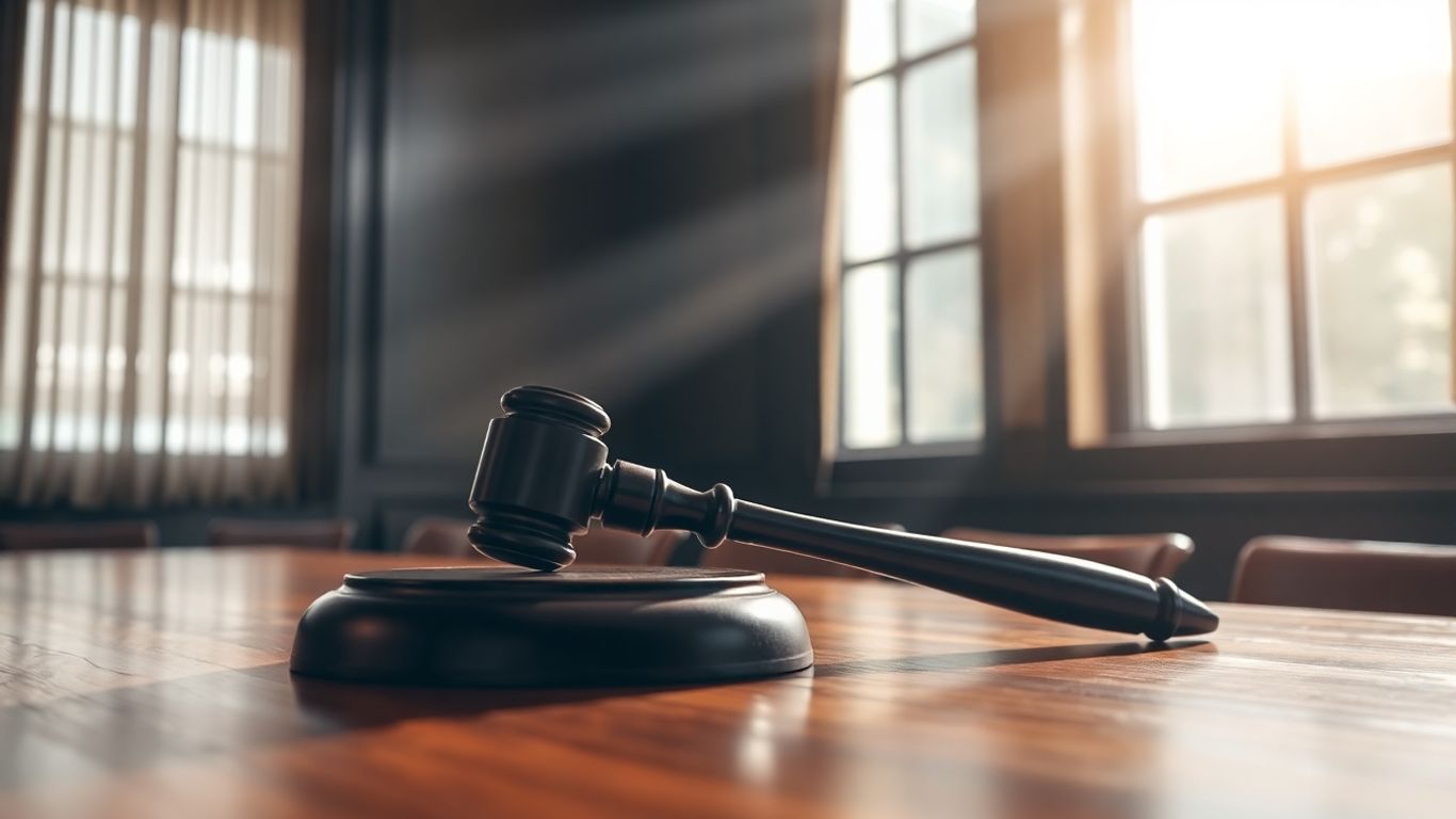 Ciocan de judecata pe birou din lemn