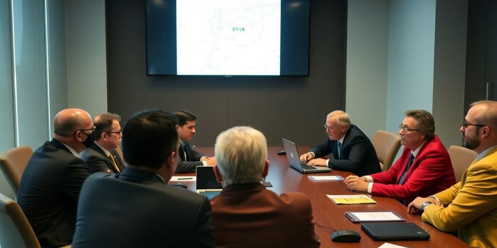 Diverse officials in a conference room discussing Syria strategy.