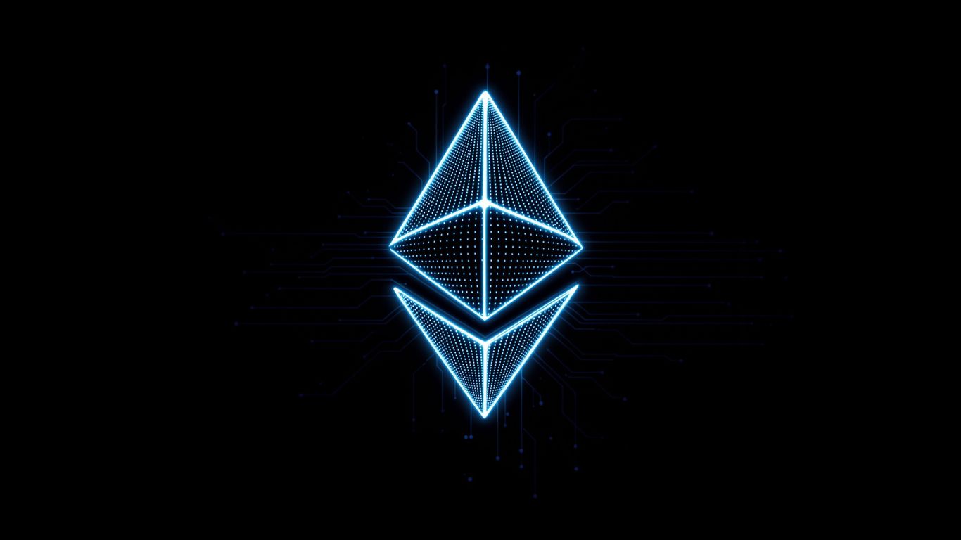 Ethereum symbol with upward financial growth indicators.