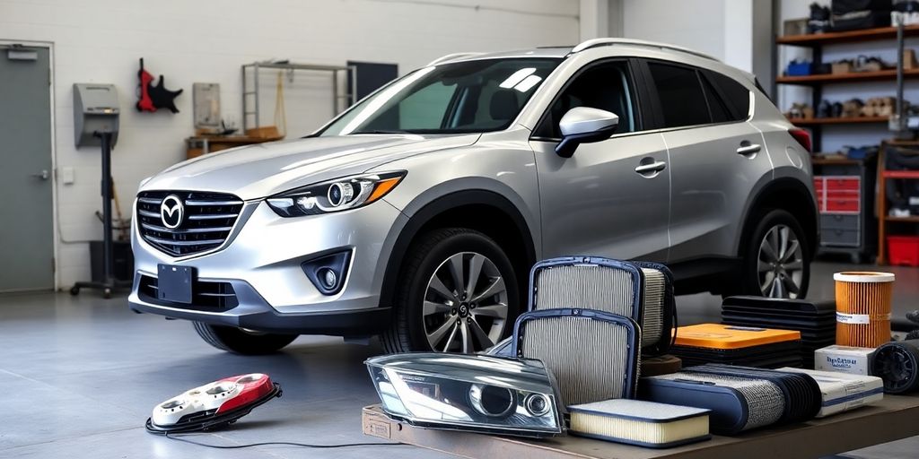 Mazda CX-5 parked next to genuine spare parts.