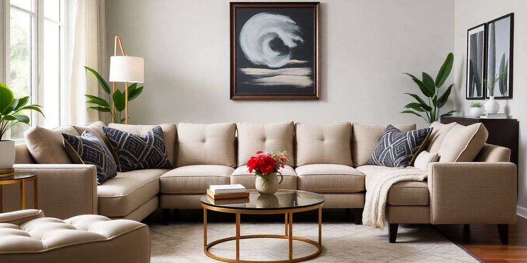 Cozy living room with a stylish Wayfair couch.