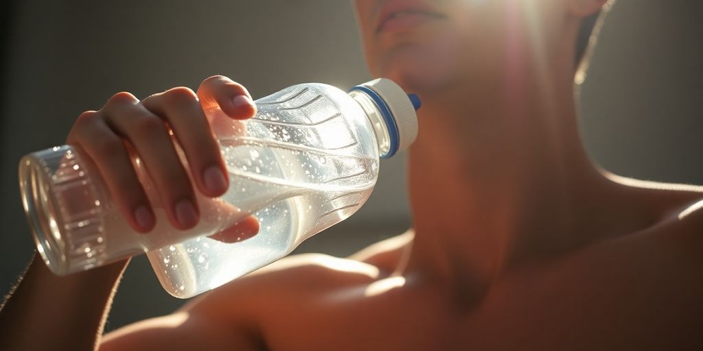 Person drinking water after exercise.