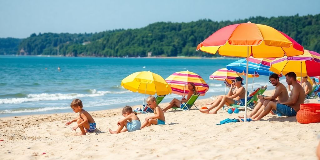 Familie am Strand in Norddeutschland