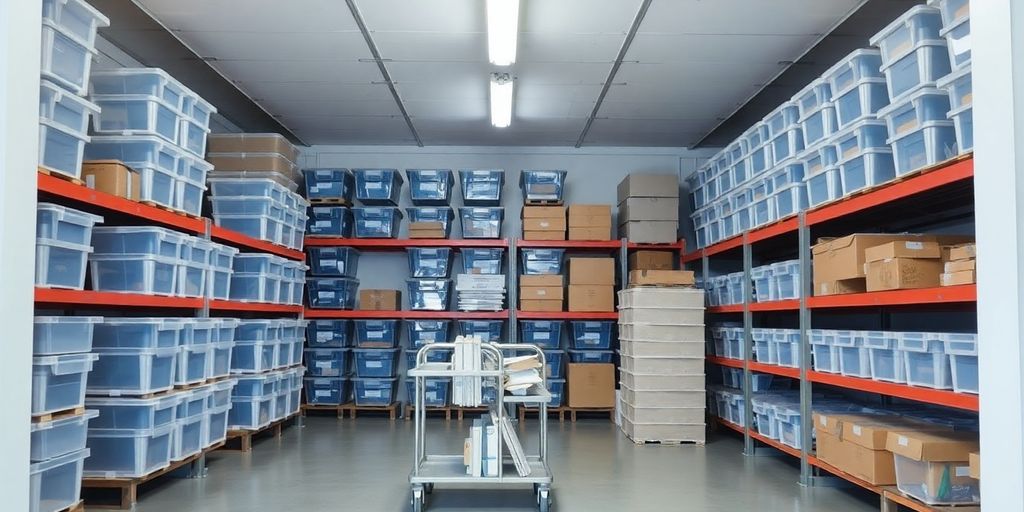 Clean, organized business storage unit interior.