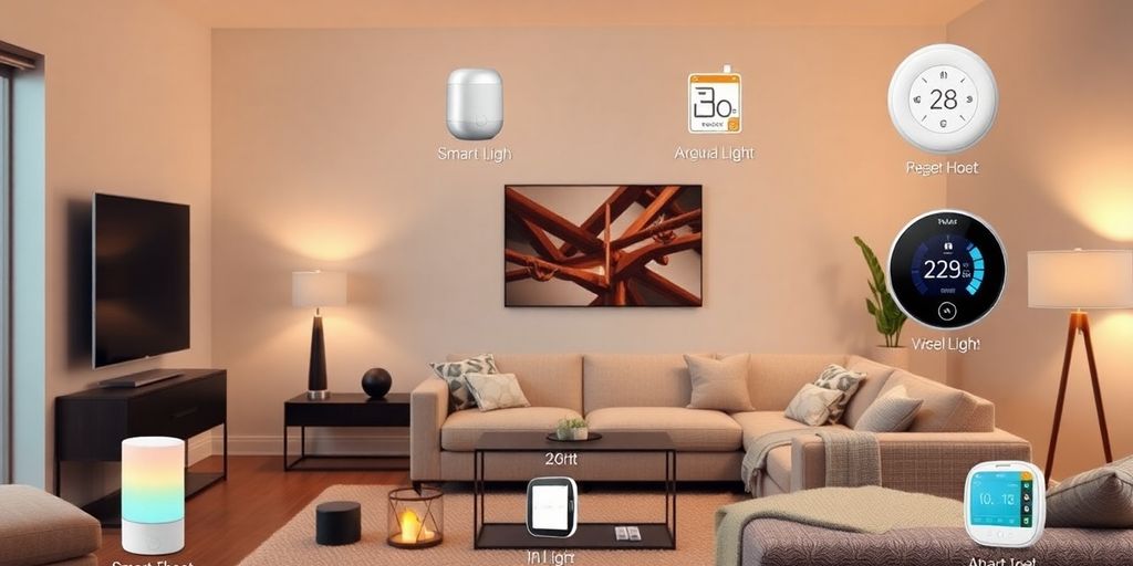 Modern living room with integrated smart home devices.